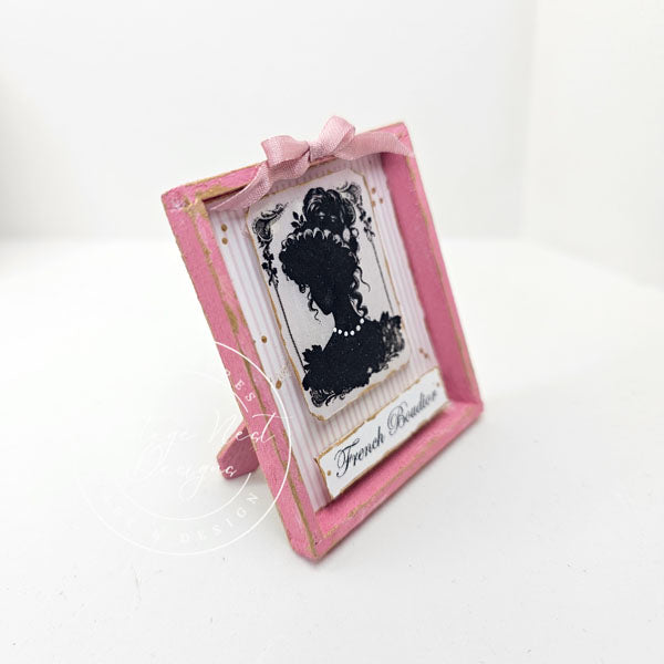 Miniature Silhouette Doll No.1-1 Art , Pink Wood Frame Dollhouse Diorama 1:12 Scale
