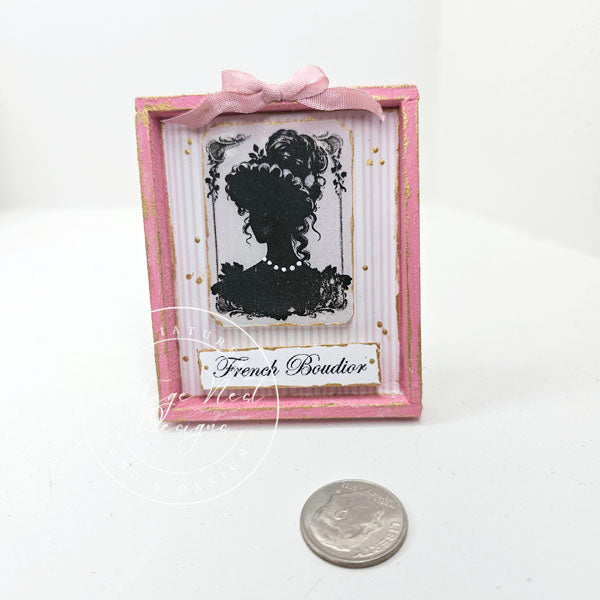Miniature Silhouette Doll No.1-1 Art , Pink Wood Frame Dollhouse Diorama 1:12 Scale