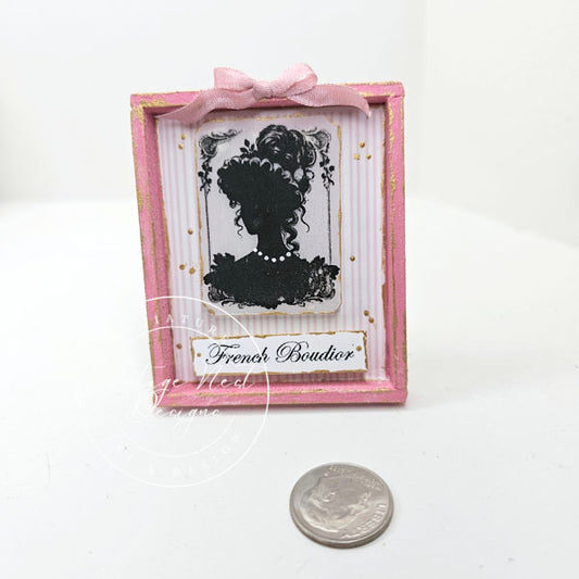 Miniature Silhouette Doll No.1-1 Art , Pink Wood Frame Dollhouse Diorama 1:12 Scale