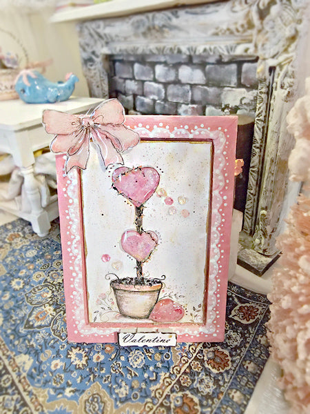 Miniature Valentine Topiary No.2:2 Handmade Framed Art for Dollhouse Diorama Shadow Box