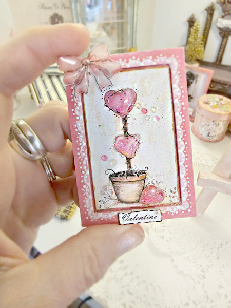 Miniature Valentine Topiary No.2:2 Handmade Framed Art for Dollhouse Diorama Shadow Box