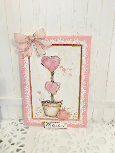 Miniature Valentine Topiary No.2:2 Handmade Framed Art for Dollhouse Diorama Shadow Box