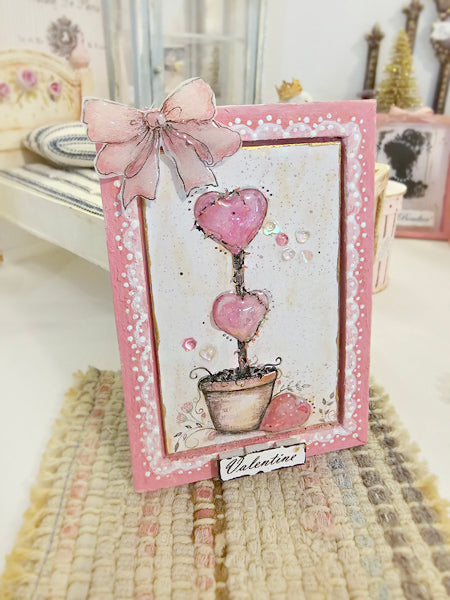 Miniature Valentine Topiary No.2:2 Handmade Framed Art for Dollhouse Diorama Shadow Box