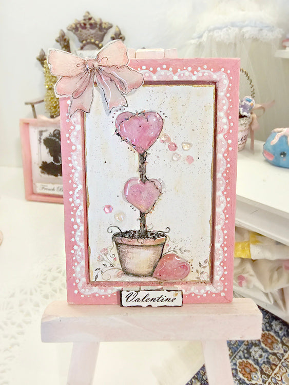 Miniature Valentine Topiary No.2:2 Handmade Framed Art for Dollhouse Diorama Shadow Box