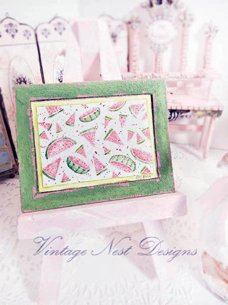 Miniature Watermelon No.1:1 Handmade for Dollhouse Wooden Framed Art