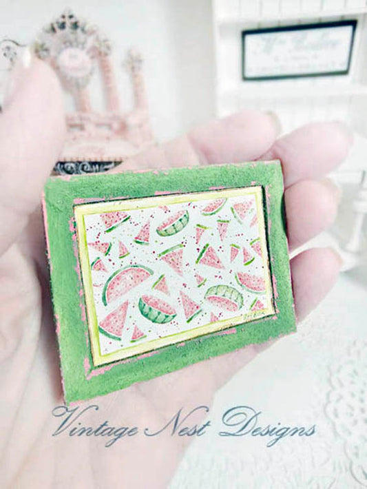 Miniature Watermelon No.1:1 Handmade for Dollhouse Wooden Framed Art