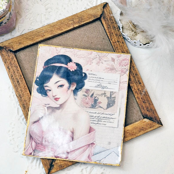 Femme asiatique miniature n°2:2 Cadre en bois Maison de poupée Décoration murale Diorama Boîte d'ombre