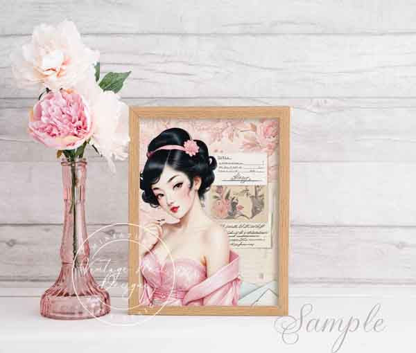 Digital Print Asian Woman No.2 Illustration Scrapbooking Instant Download