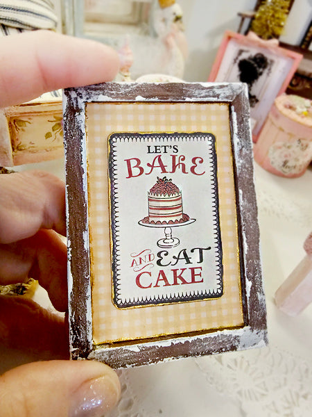 Miniature Bakery Sign No.22:2 Handmade Wooden Framed Art Diorama Room Shadow Box