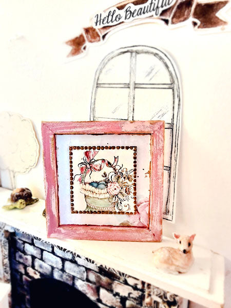 Miniature Panier de Fleurs N°1:2 Cadre en Bois Art Diorama Boîte à Ombre pour Chambre