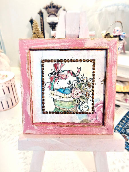 Miniature Panier de Fleurs N°1:2 Cadre en Bois Art Diorama Boîte à Ombre pour Chambre