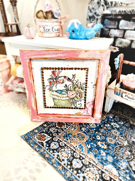 Miniature Panier de Fleurs N°1:2 Cadre en Bois Art Diorama Boîte à Ombre pour Chambre