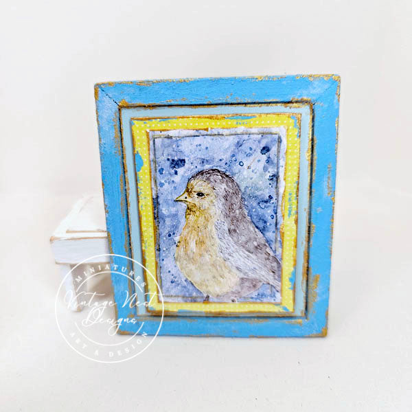 Bird No.2:2 Dollhouse Miniature Handmade Wooden Framed Art