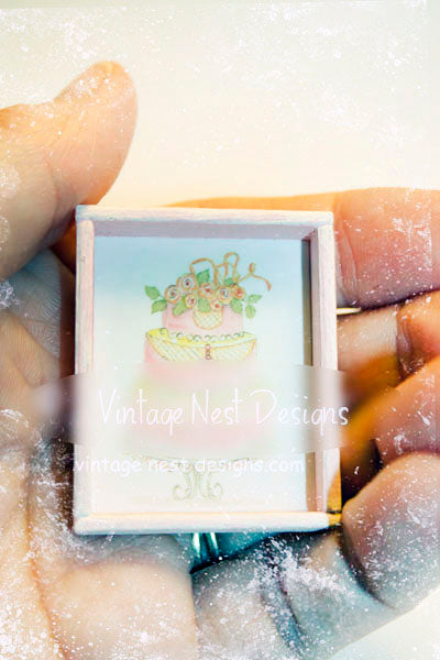 Miniature Cake No.3:1 Handmade fot Dollhouse Wooden Framed Art