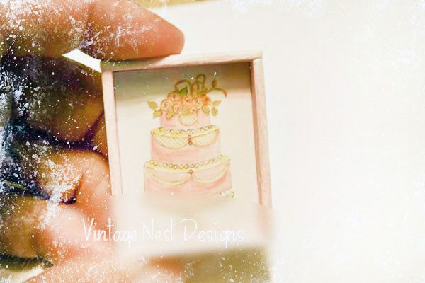 Miniature Cake No.3:1 Handmade fot Dollhouse Wooden Framed Art
