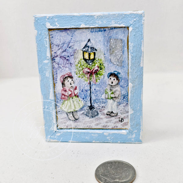 Children Carolers No.1:2 Dollhouse Miniature Handmade Wooden Framed Art