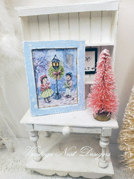 Children Carolers No.1:2 Dollhouse Miniature Handmade Wooden Framed Art