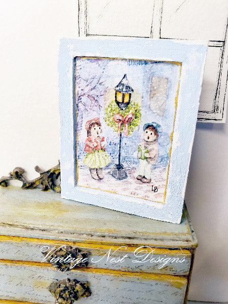 Children Carolers No.1:2 Dollhouse Miniature Handmade Wooden Framed Art