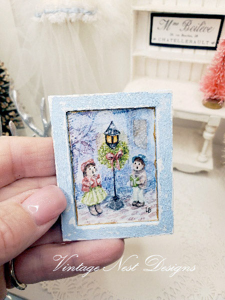 Children Carolers No.1:2 Dollhouse Miniature Handmade Wooden Framed Art
