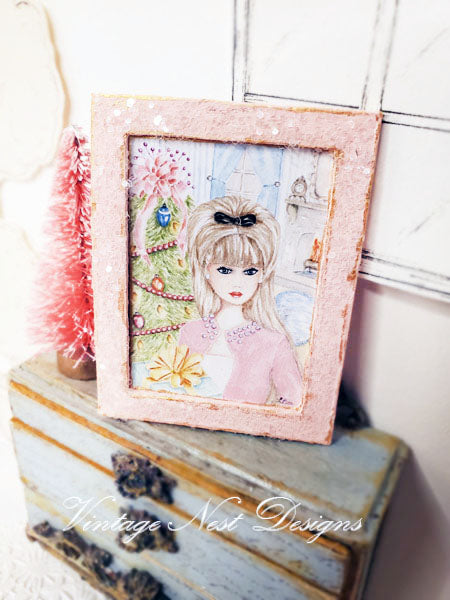 Miniature Christmas Bar bie No.11:2 Handmade for Dollhouse Wooden Framed Art