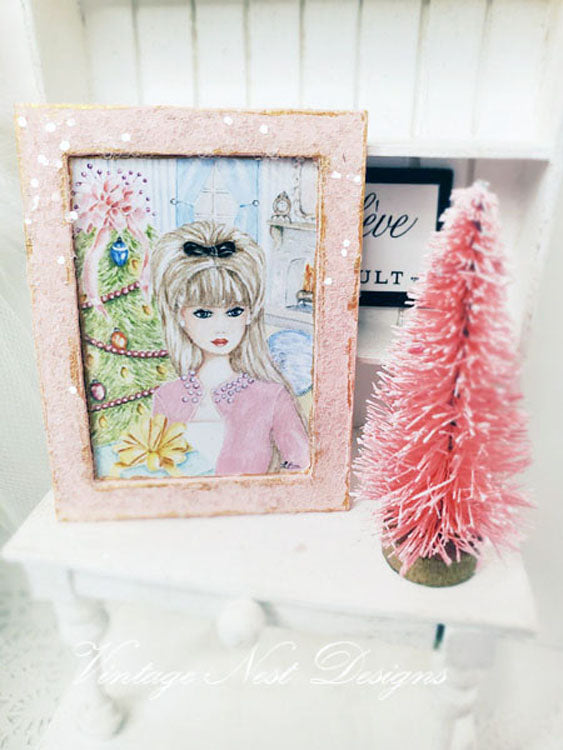 Miniature Christmas Bar bie No.11:2 Handmade for Dollhouse Wooden Framed Art