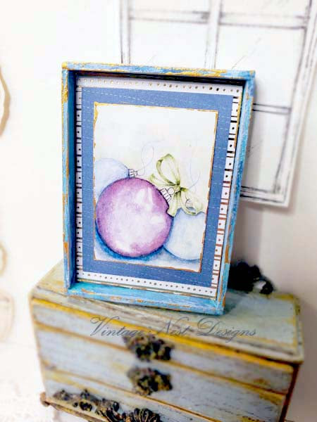Miniature Christmas Bulbs No.4:2 for Dollhouse Handmade Wooden Framed Art