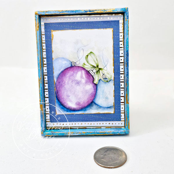 Miniature Christmas Bulbs No.4:2 for Dollhouse Handmade Wooden Framed Art