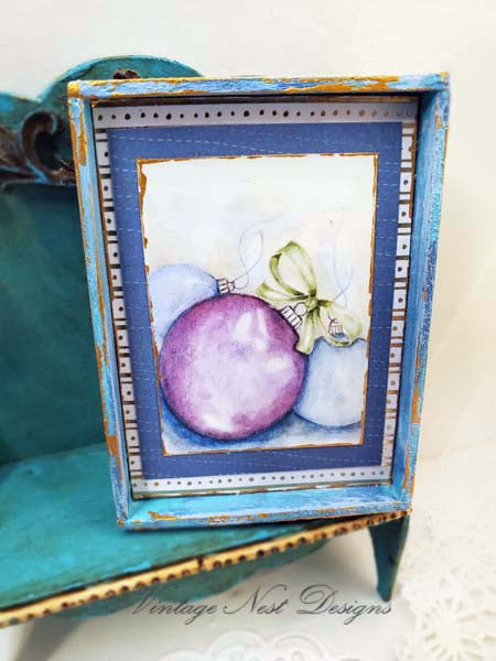 Miniature Christmas Bulbs No.4:2 for Dollhouse Handmade Wooden Framed Art