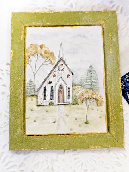 Miniature Primitive Church No.2:2 Art Handmade for Dollhouse Wall Decor Diorama Shadow Box