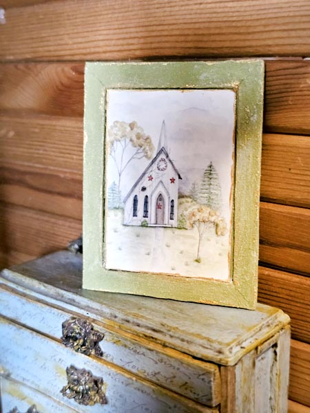 Miniature Primitive Church No.2:2 Art Handmade for Dollhouse Wall Decor Diorama Shadow Box