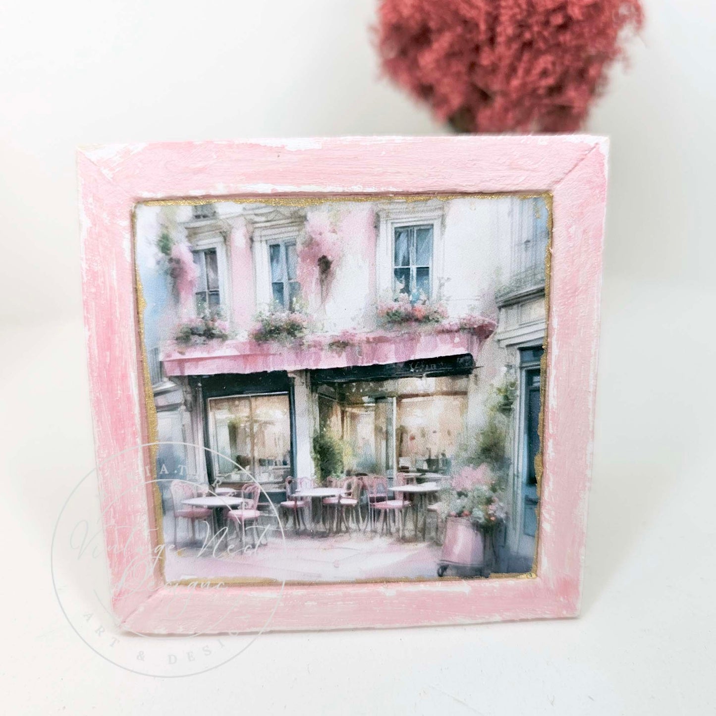 Miniature City Life 5:2:1 Pink Wood Frame Dollhouse Wall Decor Accessory 1:12 Scale