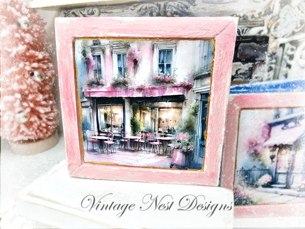 Miniature City Life 5:2:1 Pink Wood Frame Dollhouse Wall Decor Accessory 1:12 Scale