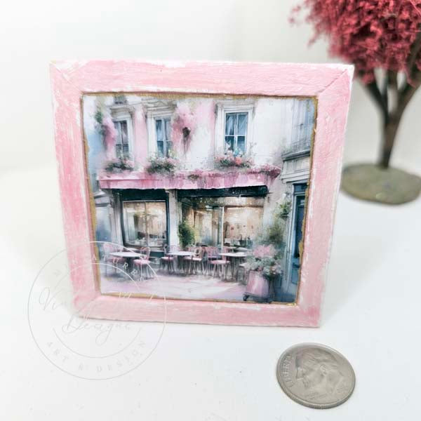 Miniature City Life 5:2:1 Pink Wood Frame Dollhouse Wall Decor Accessory 1:12 Scale