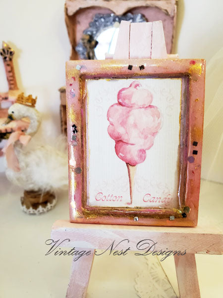 Dollhouse Miniature Cotton Candy No.2:2 Handmade Wooden Framed Art