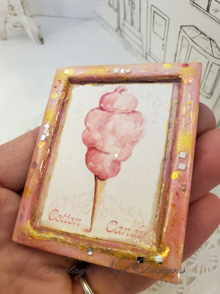 Dollhouse Miniature Cotton Candy No.2:2 Handmade Wooden Framed Art