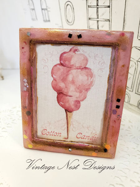 Dollhouse Miniature Cotton Candy No.2:2 Handmade Wooden Framed Art