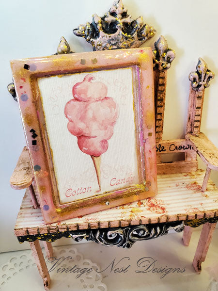 Dollhouse Miniature Cotton Candy No.2:2 Handmade Wooden Framed Art