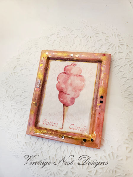 Dollhouse Miniature Cotton Candy No.2:2 Handmade Wooden Framed Art