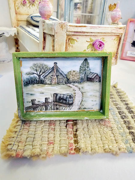 Vie de campagne miniature N°2-2 Faite à la main pour maison de poupée Tableau encadré en bois