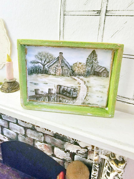 Vie de campagne miniature N°2-2 Faite à la main pour maison de poupée Tableau encadré en bois
