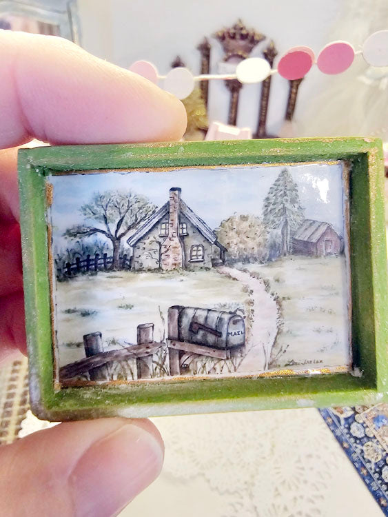 Vie de campagne miniature N°2-2 Faite à la main pour maison de poupée Tableau encadré en bois