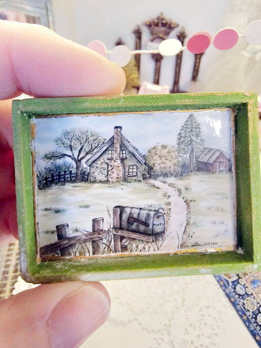 Miniatur Landleben Nr. 2-2 Handgefertigt für Puppenhaus Gerahmte Kunst aus Holz