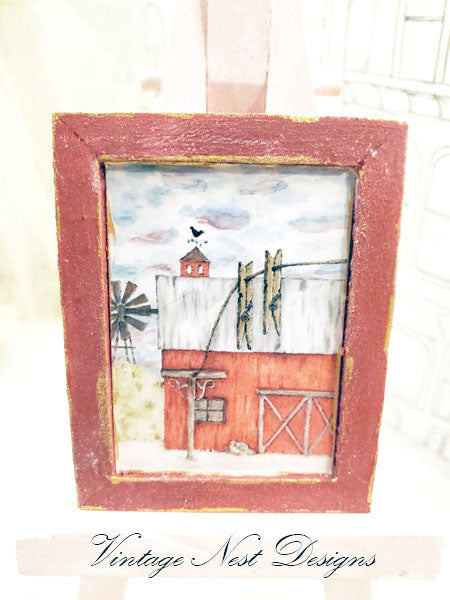 Dollhouse Miniature Farm Life No.17:2 Handmade Wooden Framed Art