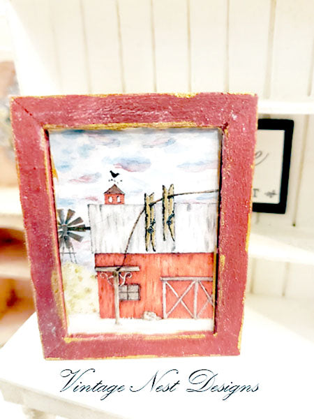 Dollhouse Miniature Farm Life No.17:2 Handmade Wooden Framed Art