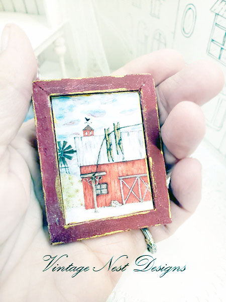 Dollhouse Miniature Farm Life No.17:2 Handmade Wooden Framed Art