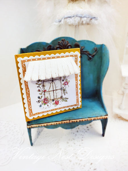 Miniature Flowers in a Window No.1 Ochre Wood Frame for Dollhouse