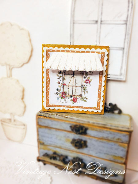 Miniature Flowers in a Window No.1 Ochre Wood Frame for Dollhouse