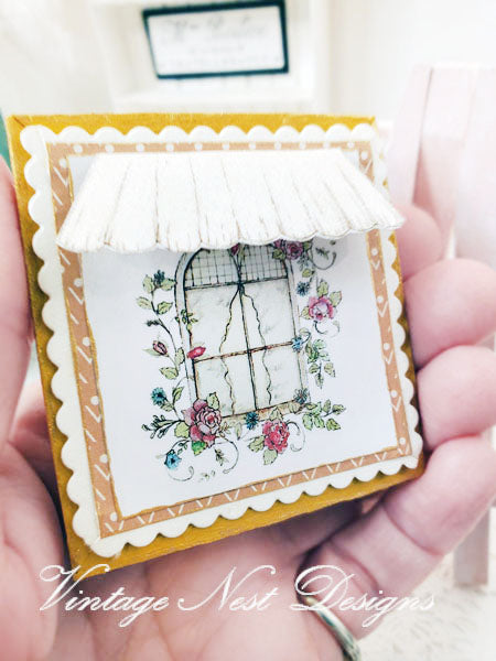 Miniature Flowers in a Window No.1 Ochre Wood Frame for Dollhouse