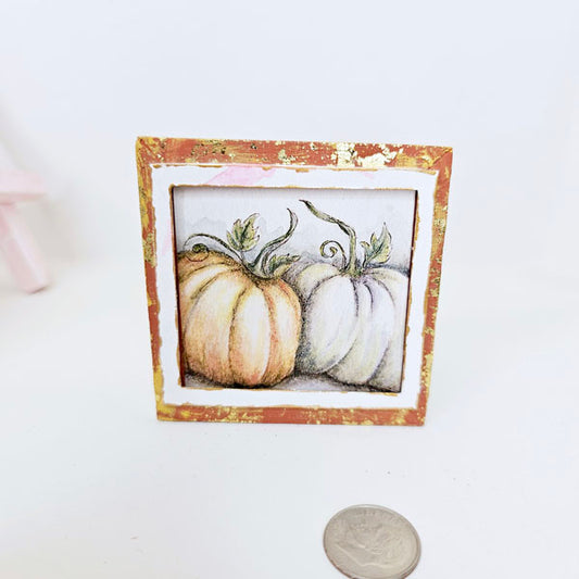 Halloween Pumpkins No.7:2 Dollhouse Miniature Handmade Wooden Framed Art