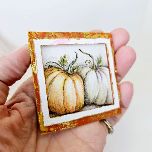 Halloween Pumpkins No.7:2 Dollhouse Miniature Handmade Wooden Framed Art